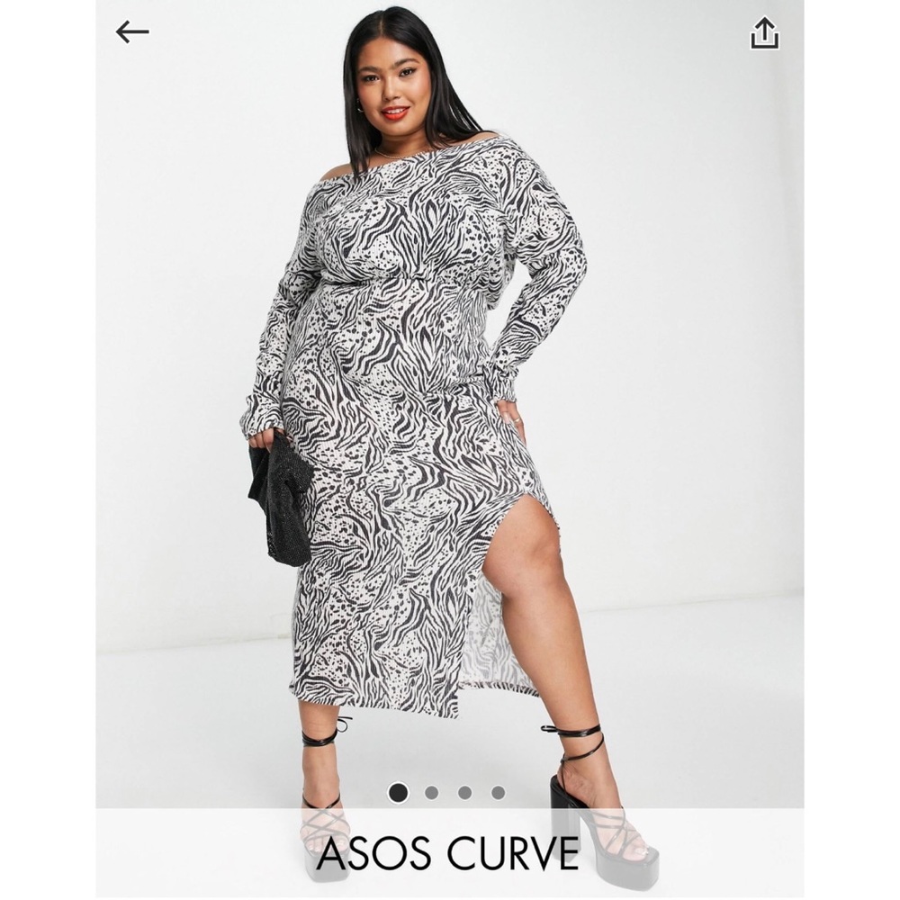 ASOS Curve Super Soft Off-Shoulder Leopard Midi Dress - Sz 16 - EUC